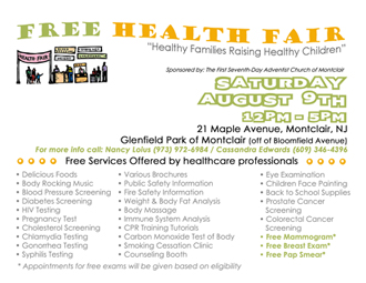 Health Fair, 8/9, contacts Nancy 

Louis/Cassandra Edwards ...click for more information.